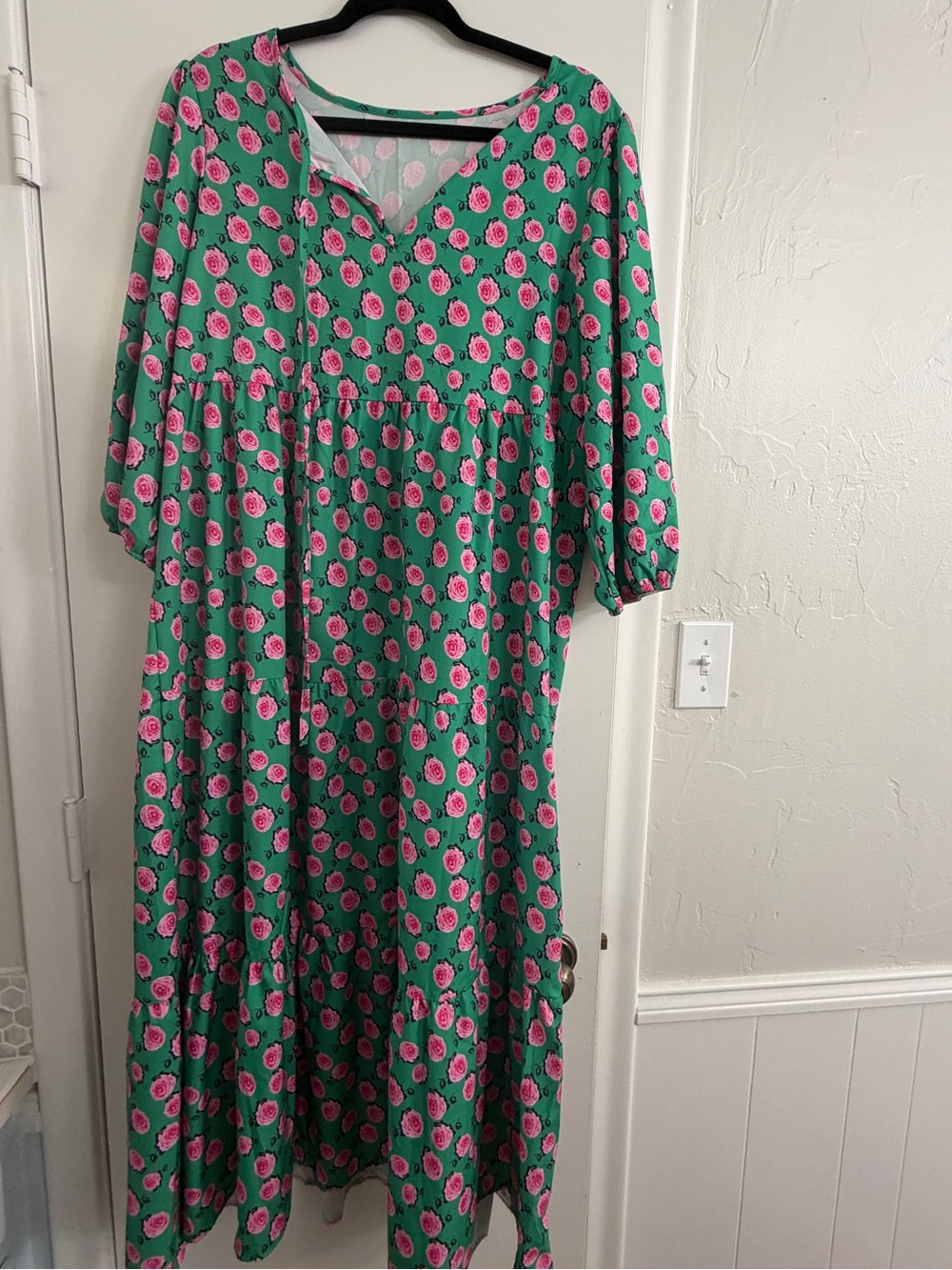 Amazon Green Maxi Dress with Pink Floral Print
